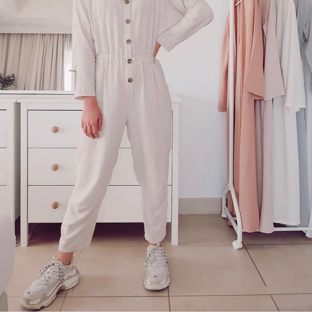 Asos Design Linen Elastic Waist Button Front Jump… - image 1